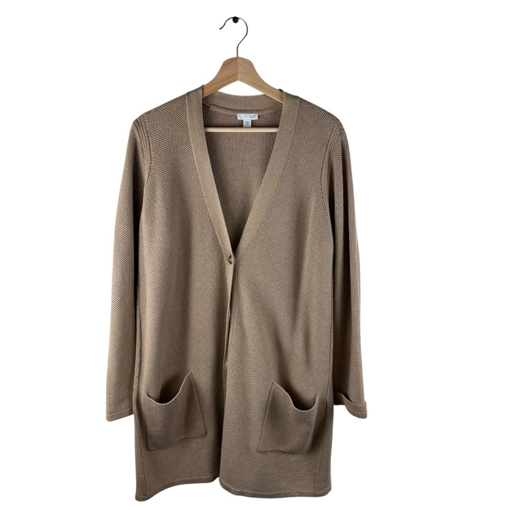 J. Jill Beige Tan Knit Button Front Long Line Cardigan - Picture 3 of 11